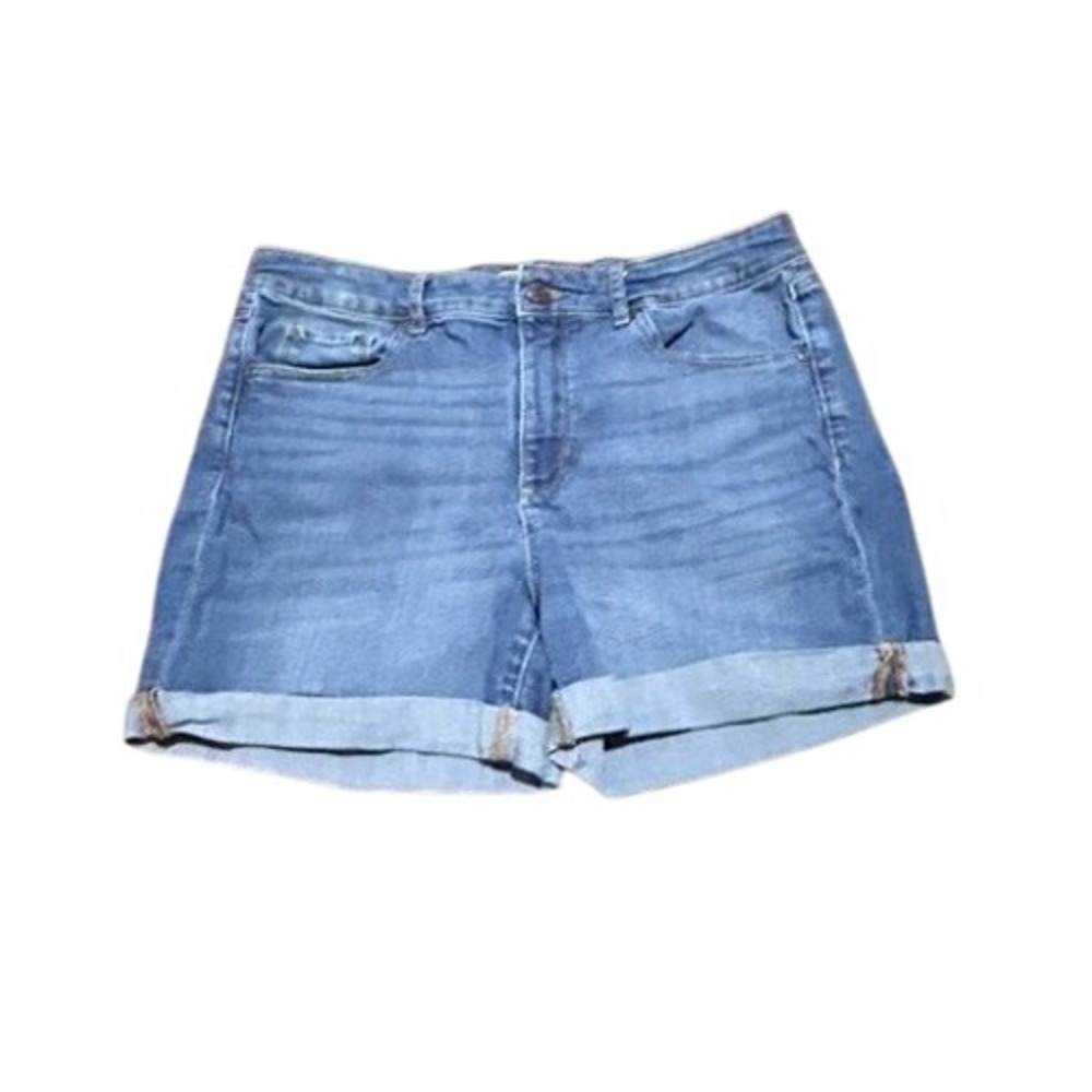 Sonoma Womens Blue Denim Cuffed Shorts High Rise Medium Wash Americana 14